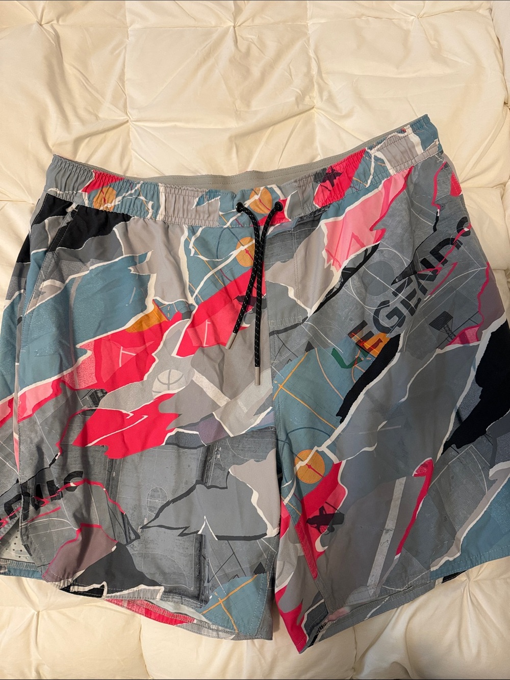 Legends gym shorts with Gray, Pink & Blue Graphic Print